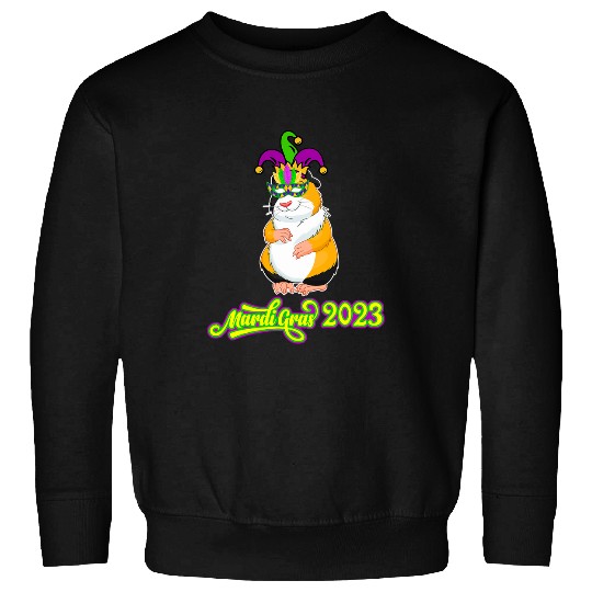 Guinea Pig Pet Mardi Gras Funny Guinea Pig Wearing Jester Hat Masked Sweatshirts