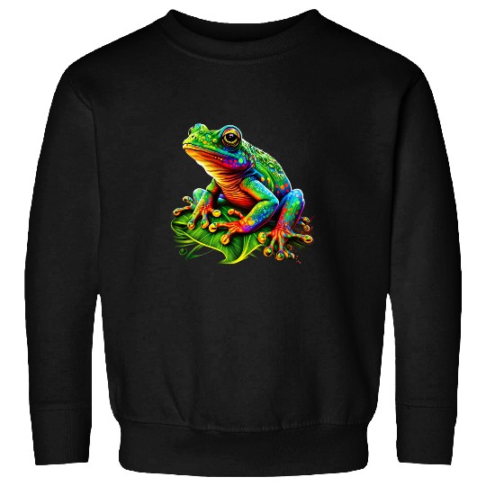 Frog Pet Colorful Frog Toad Lover Rainbow Amphibian Cute Retro Green Sweatshirts