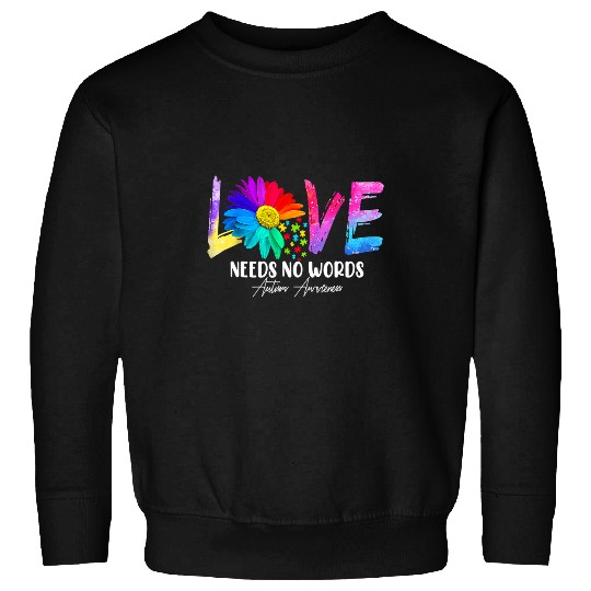 Autism Puzzle Love Needs No Words Rainbow Daisy Puzzles Sweatshirts