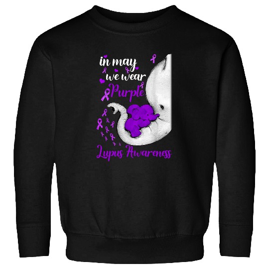 Elephant Mammal Lupus Warrior In May We Wear Purple Ribbon Elephant Lupus Awareness Sweatshirts