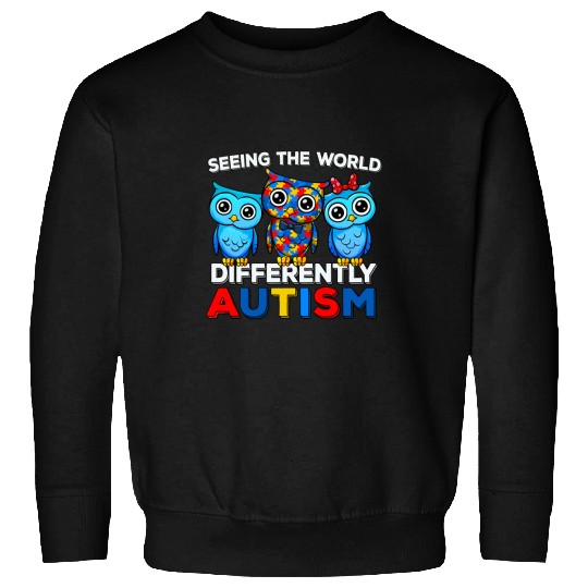 Autism Puzzle Seeing The World Differently Awareness Owl Sweatshirts
