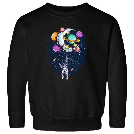 Astronaut Job Space Astronaut Flying Holding Planet and Moon Balloons Sweatshirts