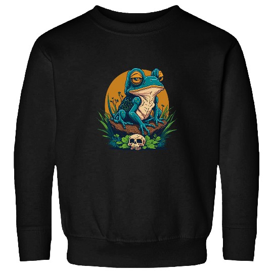 Frog Pet Funny Cute Frog on Skull Cottagecore Aesthetic Sweatshirts