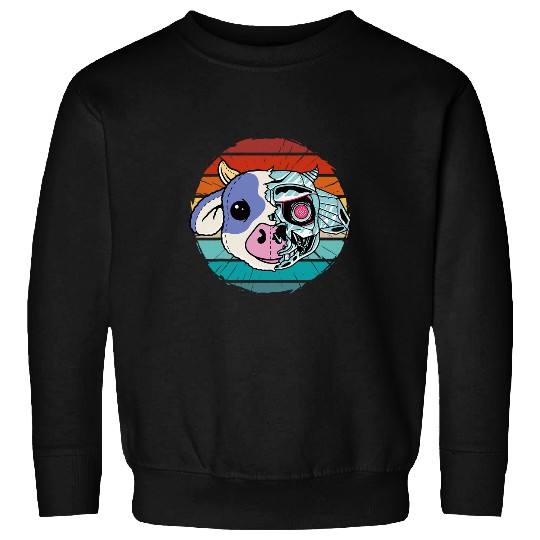 Cow Pet vintages funny robot cow cartoon cyborg animals cows face Sweatshirts