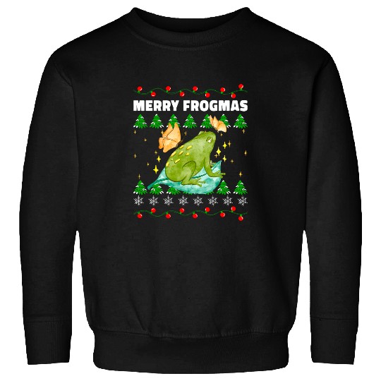 Frog Pet Christmas Hygge Green Frog on Life with Butterfly Philosophy Sweatshirts