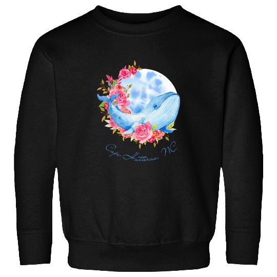 Whale Pet Cape Hatteras NC Watercolor Whale and Rose Flowers Sweatshirts