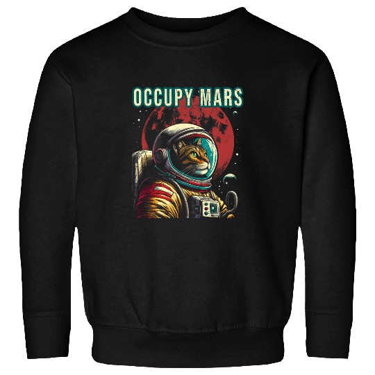 Astronaut Job Occupy Mars Funny Cat Astronaut Retro Sweatshirts