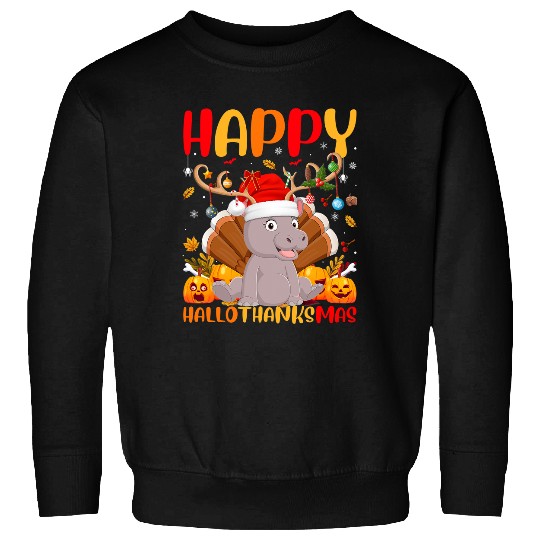 Hippo Pet Happy Hippopotamus HelloThanksMas Sweatshirts