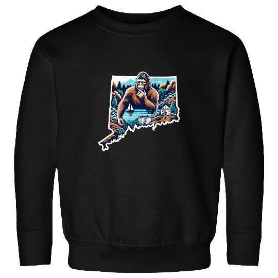 Bigfoot Pet Connecticut Bigfoot Overlooking Coastal Scene Art Sweatshirts