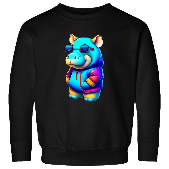 Hippo Pet Hippopotamus Wearing a Glasses Graffiti Art Love Funny Sweatshirts