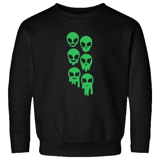 Aliens UFO Green Melting Smiling Face vintages 80s Trippy Sweatshirts