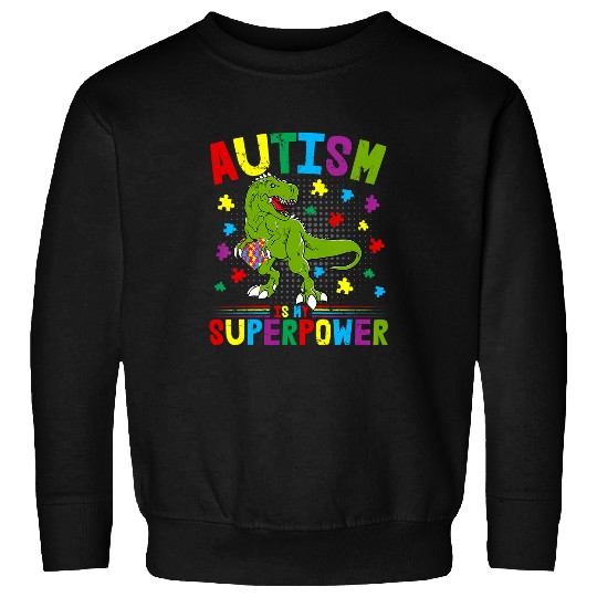 Autism Puzzle Dino Kids Autism is my Superpower Family Dinosaur Sweatshirts