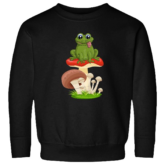 Frog Pet Forest Foraging Fungi Cute Frog Amphibian Animal Mushroom Sweatshirts