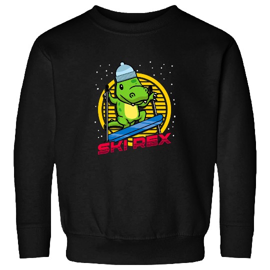 Dinosaur Pet Skiing rexs Cute Funny Tyrannosaurus TRex Dinosaur Skiing Sweatshirts