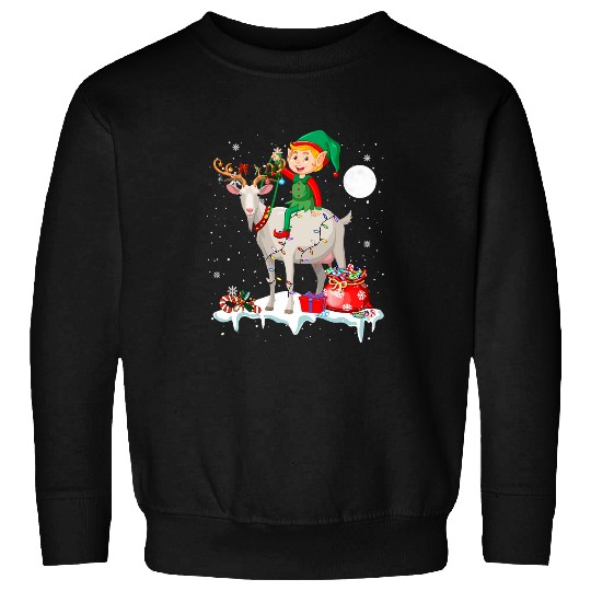 Goats Pet Elf Riding Reindeer Goats Xmas Funny Farmer Family Kids Sweatshirts