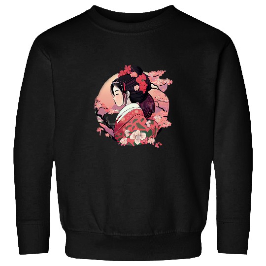 Beautiful Japanese Geisha lady with blossom flowers Sweatshirts