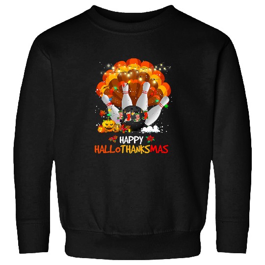 Sport Bowling halloween and merry christmas happy hallothanksmas Sweatshirts