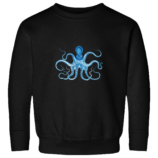 Octopus Pet Retro Blue Octopus Artistic Vintage Minimalist Graphic Sweatshirts
