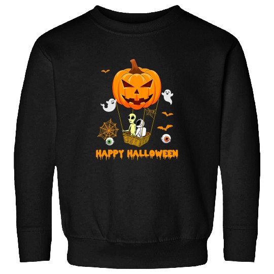 Aliens UFO Happy Halloween Hot Air Pumpkin Balloon Alien for Halloween Sweatshirts