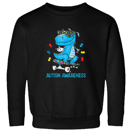 Autism Puzzle Dino Kids Dinosaur Skateboarding Autism Awareness Choose Kindness Sweatshirts