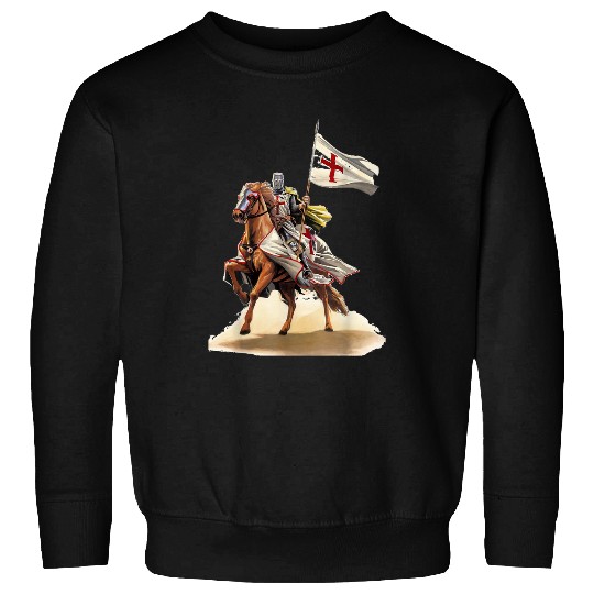 Horse Pet Knights Templar On a Horse Flag Deus Vult Crusader Sweatshirts