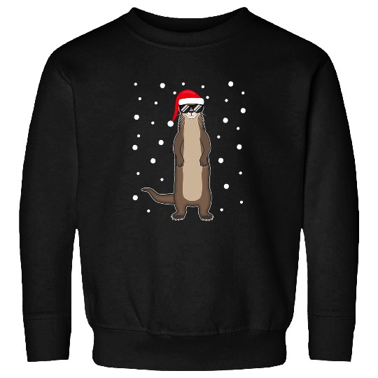 Otter Pet Otters Christmas Water Martens Otter With Christmas Hat Snow Sweatshirts