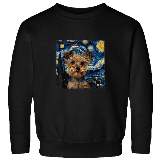 Yorkshire Pet Terrier Dog Van Gogh Style Starry Night Sweatshirts
