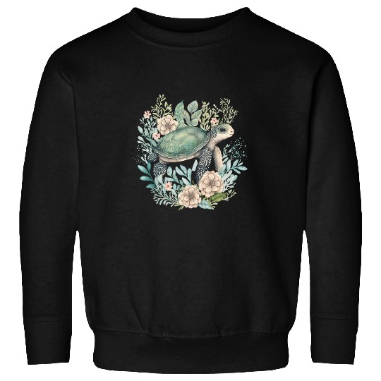 Turtle Pet Cottagecore Floral Earth Day Earth Sea Turtle Graphic Sweatshirts