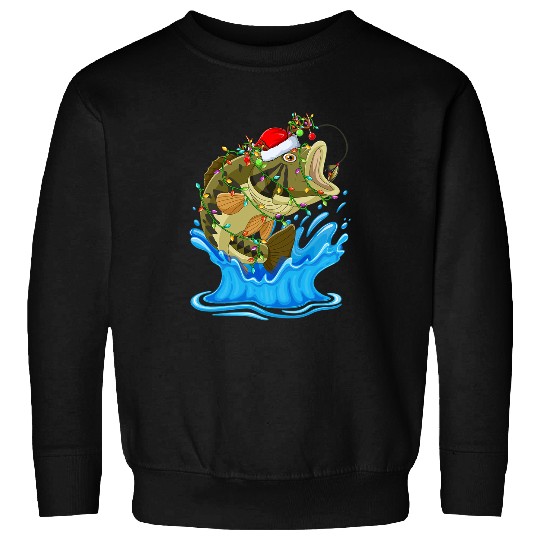 Fishing Fun xmass Lighting Fishing Santa Bass Fish Christmas Sweatshirts
