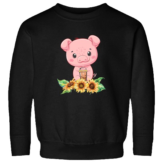 Pig Pet drinking Boba milk tea Kawaii Farm Animal 104 Sweatshirts