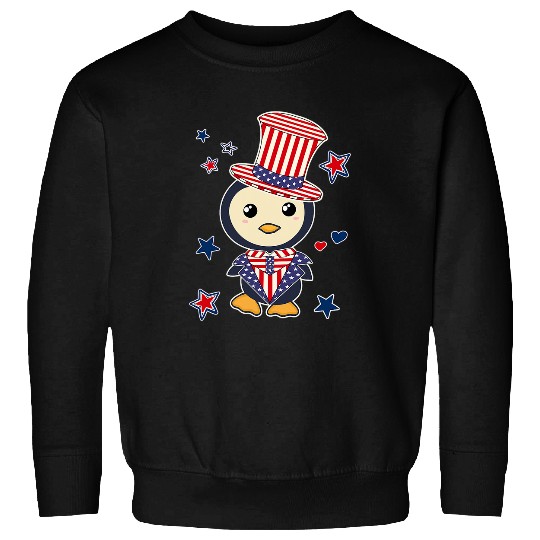Penguin Pet Patriotic Kawaii Penguin American Flag Hat 4th July Sweatshirts