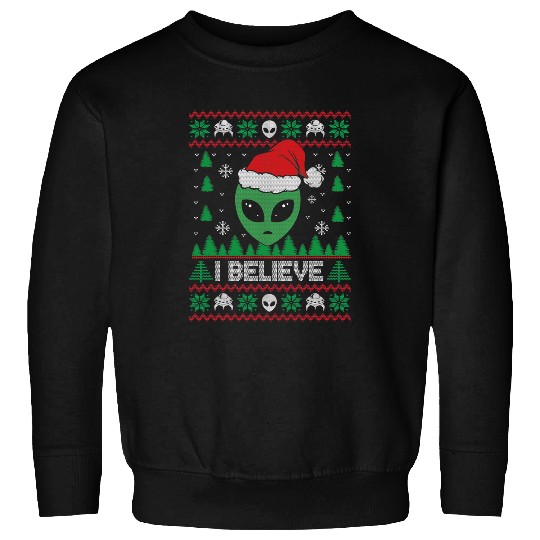 Aliens UFO I Believe In UFO Alien Christmas Ugly Funny Alien xmass 2 Sweatshirts