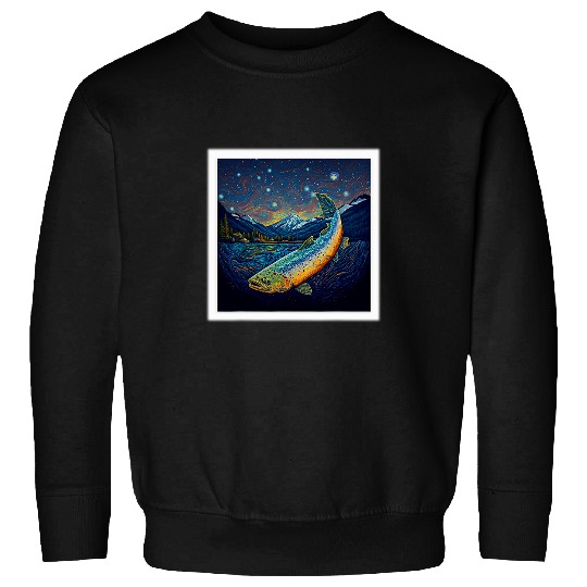 Fishing Fun Surrealism Starry Night Cutthroat Trout 1 Sweatshirts