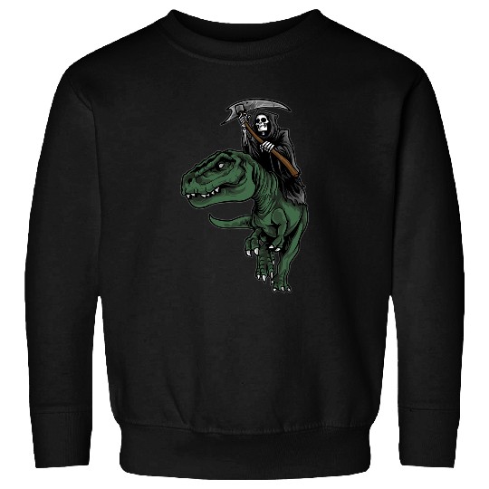 Dinosaur Pet Halloween Spooky Grim Reaper On Dinosaur TRex Scary Sweatshirts