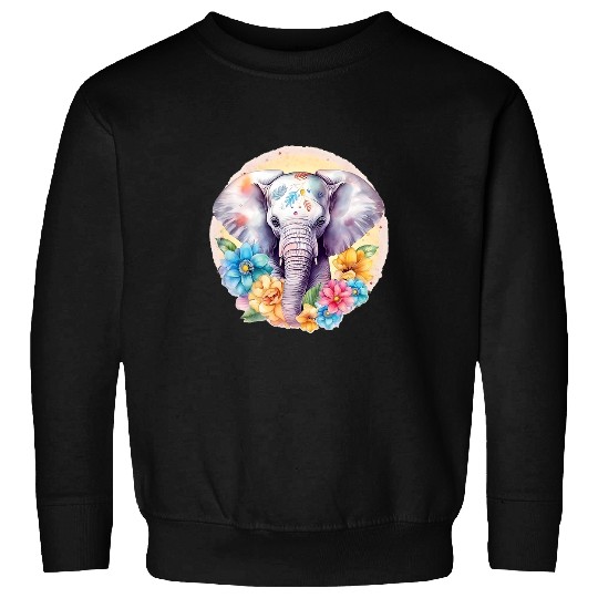 Elephant Mammal Charming Original Watercolor Easter Elephant Art Sweatshirts