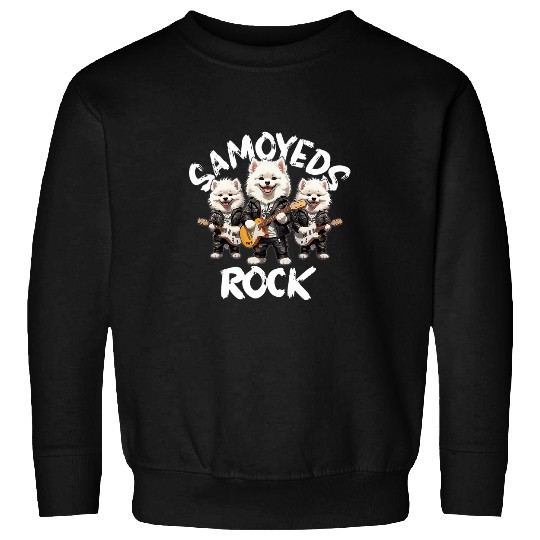 Samoyed Pet Rock Cute Cool Dog Trio Playing Guitar Sweatshirts