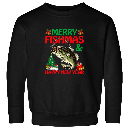 Fishing Fun Bass Fishing Merry Fishmas And Happy New Year Christmas 6 Sweatshirts