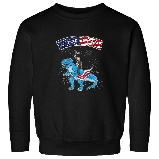 Dinosaur Pet Abraham Lincoln Riding T rexs 4th Of July American Flag Sweatshirts