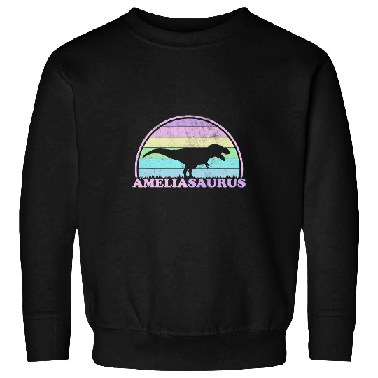 Dinosaur Pet Amelia Saurus Dinosaur Name Personalized Rainbow Sunset Sweatshirts
