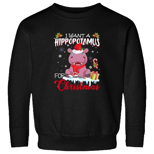 Hippo Pet I Want A Hippopotamus For Christmas Funny Hippo xmass Holiday Sweatshirts