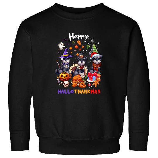 Schnauzer Pet Miniature Schnauzer Dog Christmas Happy Hallothankmas Sweatshirts