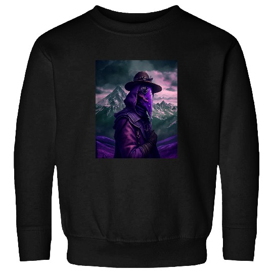 Purple Violet Plague Doctor Standing On Mountain Cool Art Sweatshirts