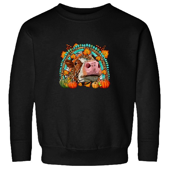 Cow Pet Western Country Pumpkin Fall Cow Rainbow498 Sweatshirts