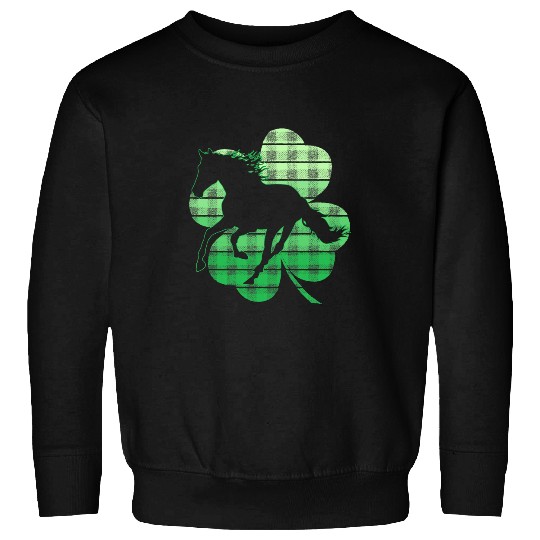Horse Pet St Patricks Day Horse Gift for Girls Plaid Shamrock Clover Sweatshirts