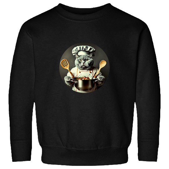 Funny Cat Cooking a Meal Chef Graphic Cat Kitten Kitchen Sweatshirts