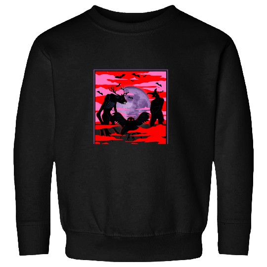 Goats Pet White Moon Red Sky Cryptid Group Goatsman Wendigo Mothman Sweatshirts