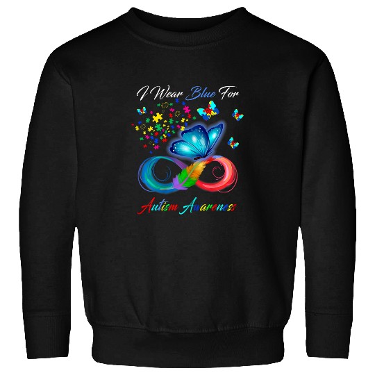 Autism Puzzle blue butterfly infinity ribbon we wear blue Sweatshirts