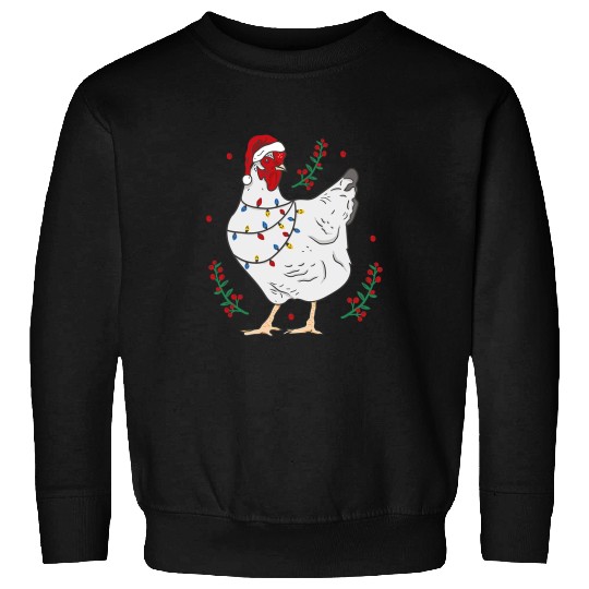 Chicken Pet Christmas Lights Farm Chicken With Santas Hat Farmer Sweatshirts
