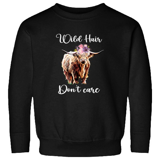 Cow Pet Wild Hair Dont Care Funny Highland Cow Flower Sweatshirts