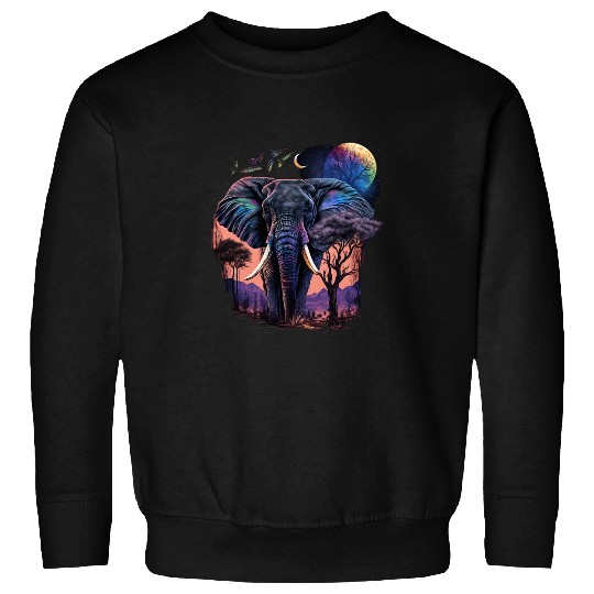 Elephant Mammal Colorful Realistic Elephant in Wilderness on Moon Sweatshirts